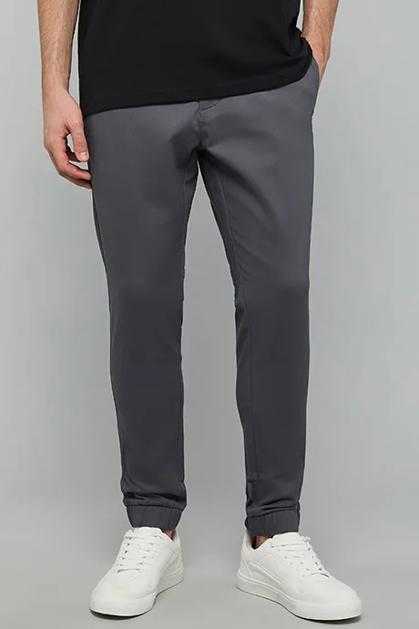 R&B Solid Jogger Pants with Drawstring Waist