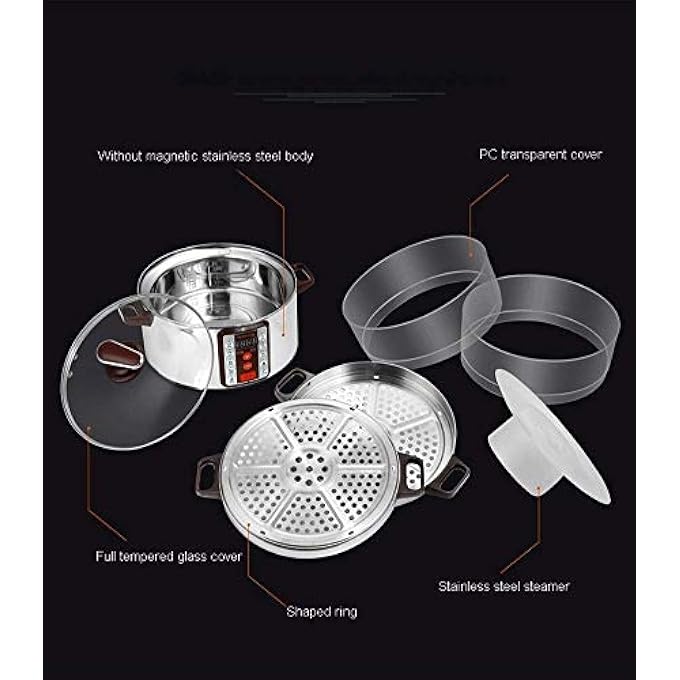 جهاز طهي بالبخار للخضراوات، 4 طبقات قابلة للتكديس، إيقاف التشغيل التلقائي، تسخين سريع، جهاز طهي بالبخار الكهربائي للطعام مع مؤشر تسخين - Image 3