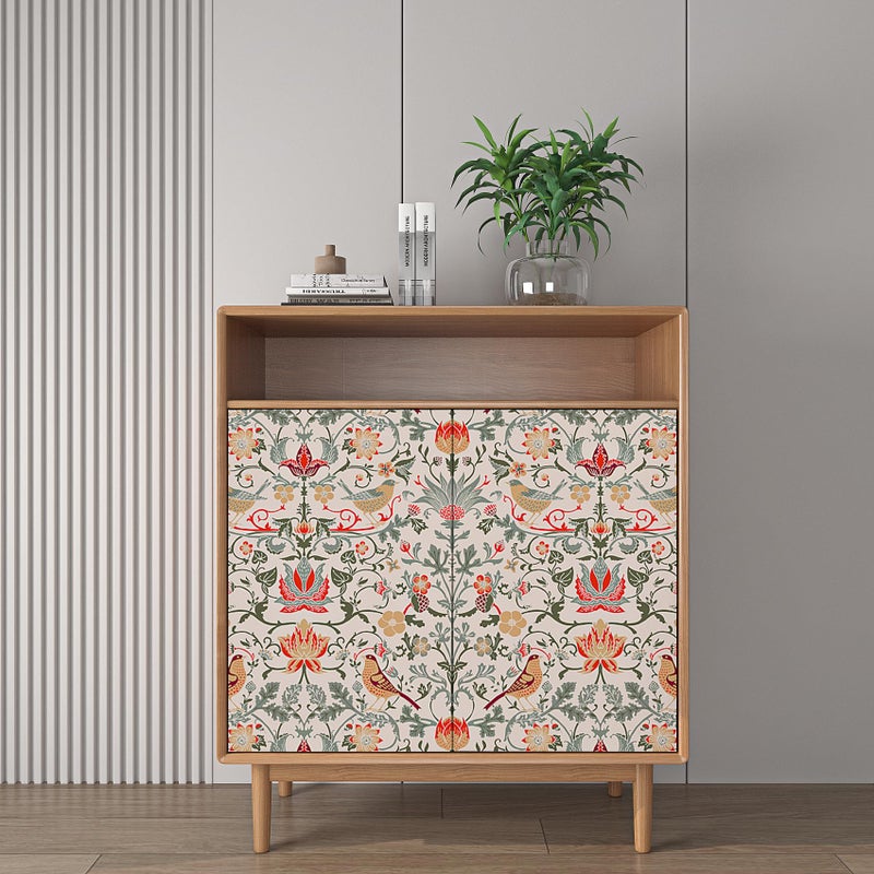ReWallpaper Vintage Birds Floral Peel and Stick Wallpaper Boho William Morris Wallpaper Strawberry for Bedroom Living Room 17.5inÃ—10ft Green Leaf Fruit Flower Wall Paper Peel Stick Contact Paper Roll - Image 5