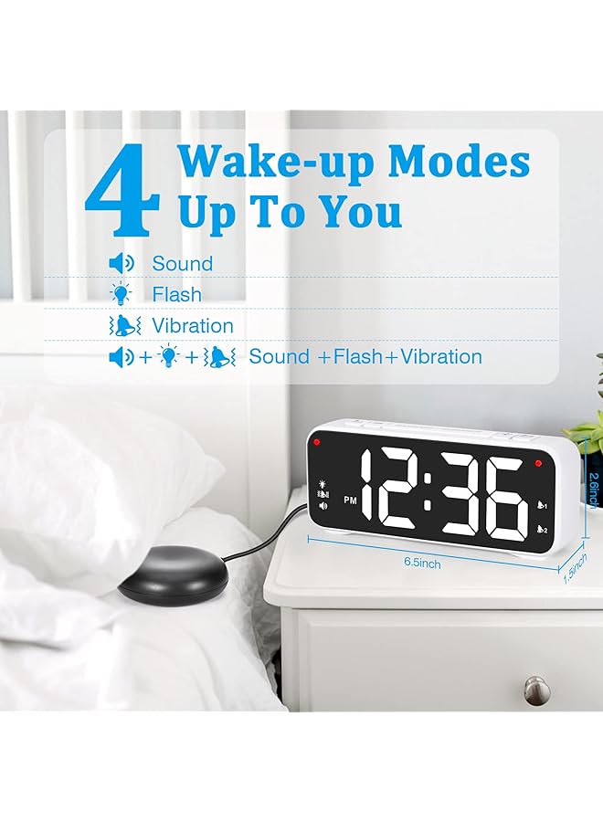 إيروريكس ساعة منبه رقمية عالية الصوت للغاية للبالغين الذين ينامون بعمق، ساعة منبه مزدوجة مع هزاز سرير، 6.5 بوصة، ساعة منبه رقمية اهتزازية LED لغرف النوم، 4 مفاتيح تعتيم، 4 مستويات صوت، غفوة و12 ساعة - Image 5