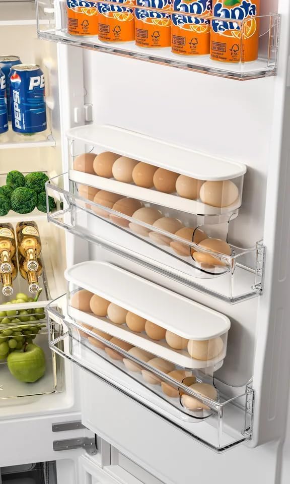 SUNBEET 2layer Egg Rack Automatic Rolling Egg Storage Container For Refrigerator Large Capacity Storage Container With Lid For Refrigerator Transparent Plastic Egg Dispenser HOLDS 12 EGGS - Image 3