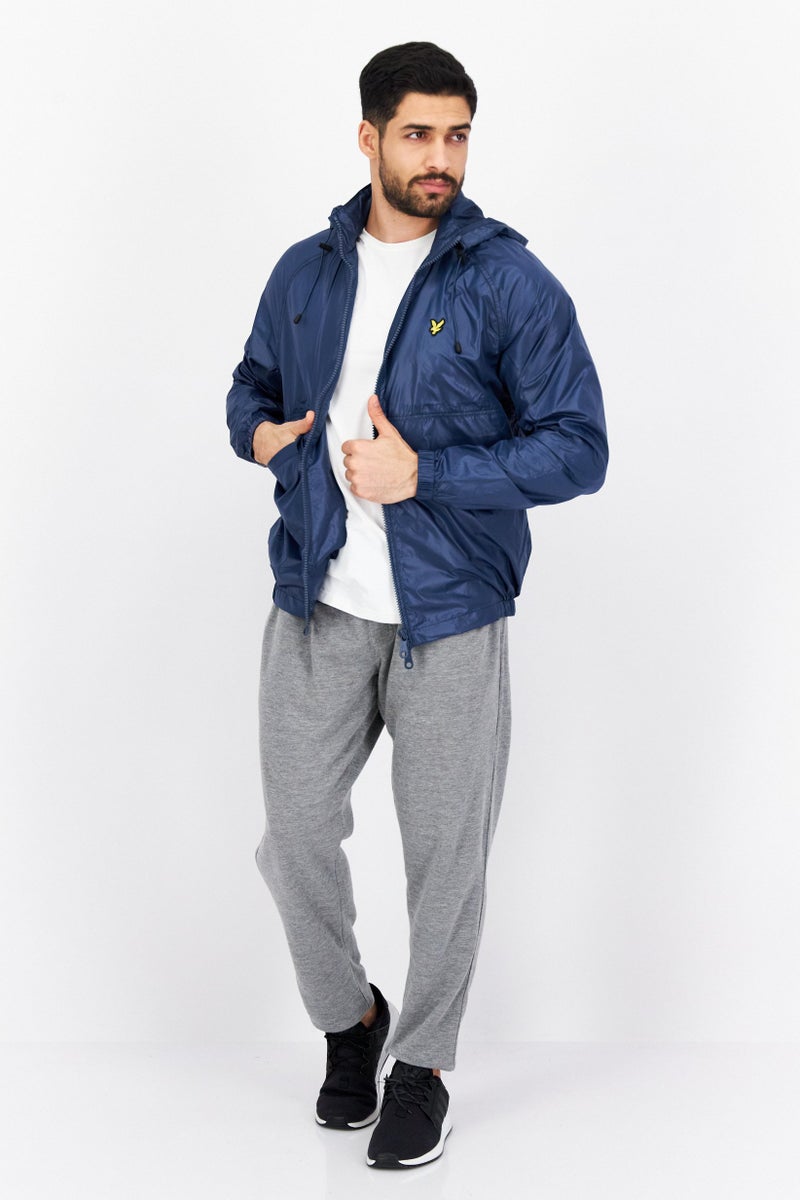 Lyle & Scott Men Hooded Embroidered Logo Drawstring Jacket, Ink Blue - Image 2