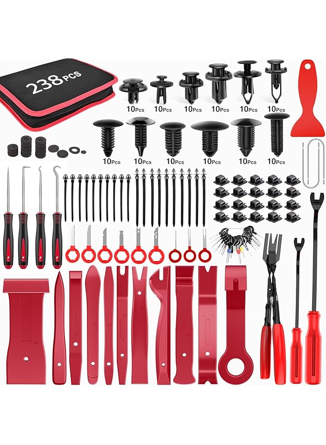 KASTWAVE 238Pcs Trim Removal Tool, Auto Push Pin Bumper Retainer Clip Set Fastener Terminal Remover Tool Adhesive Cable Clips Pry Kit Car Panel Radio Removal Auto Clip Pliers - Image 1