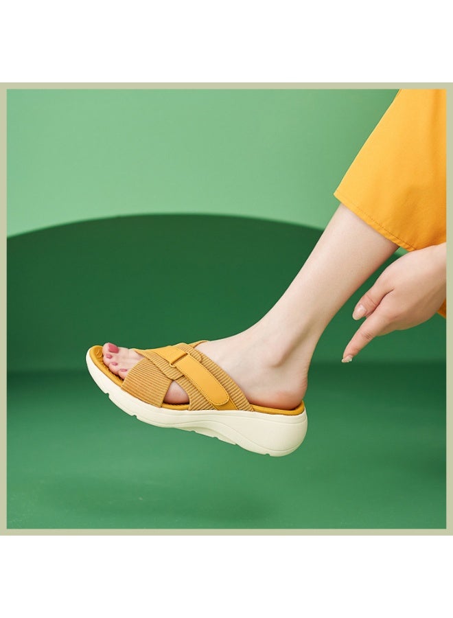 NIBEMINENT Fashion Women Shoes Cross Strap  Thick Leisure Wedge Slides Hook Loop Durable Lightweight Solid Color Women Slipper  - Image 4