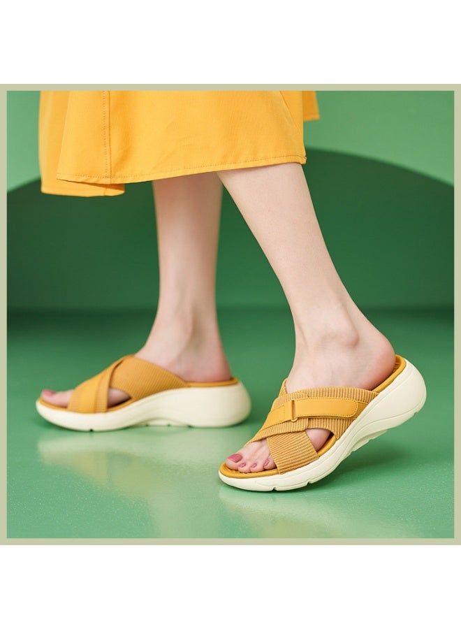 NIBEMINENT Fashion Women Shoes Cross Strap  Thick Leisure Wedge Slides Hook Loop Durable Lightweight Solid Color Women Slipper  - Image 2