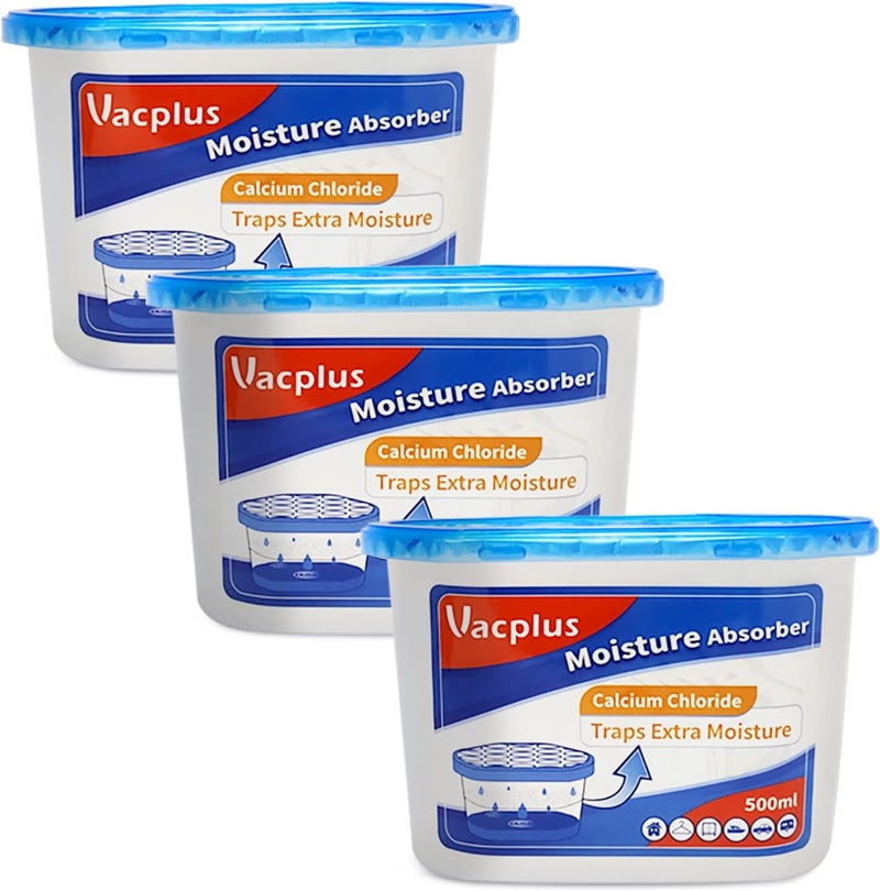 Vacplus Moisture Absorbers - 10.5 Oz Dehumidifiers for Closet, Efficient Humidity Absorber Boxes Collect Excess Moisture for Bathroom, Kitchen, Study, Fragrance-Free, 3 Pack, Blue - Image 1