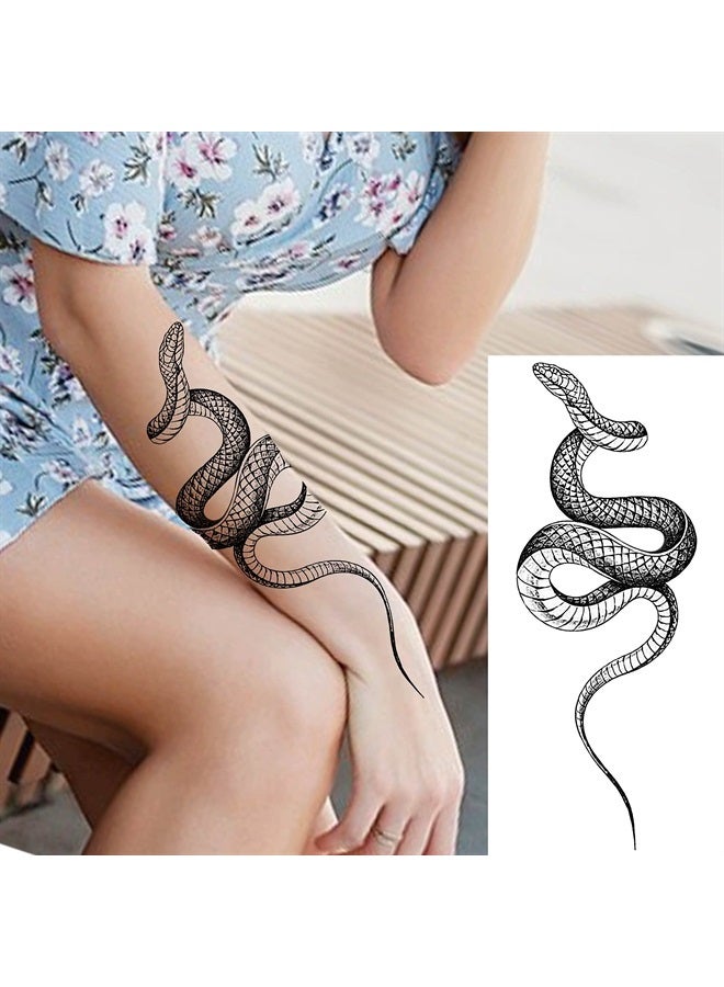 Goromon 10 Sheets Realistic Snake Temporary Tattoos For Women Men Forearm Arm Sexy 3D Tribal Cobra Mamba Viper Serpent Tattoos Temporary Adults Kids Fake Tattoos Sticker Black Sword Rose Flower Tatoos - Image 3