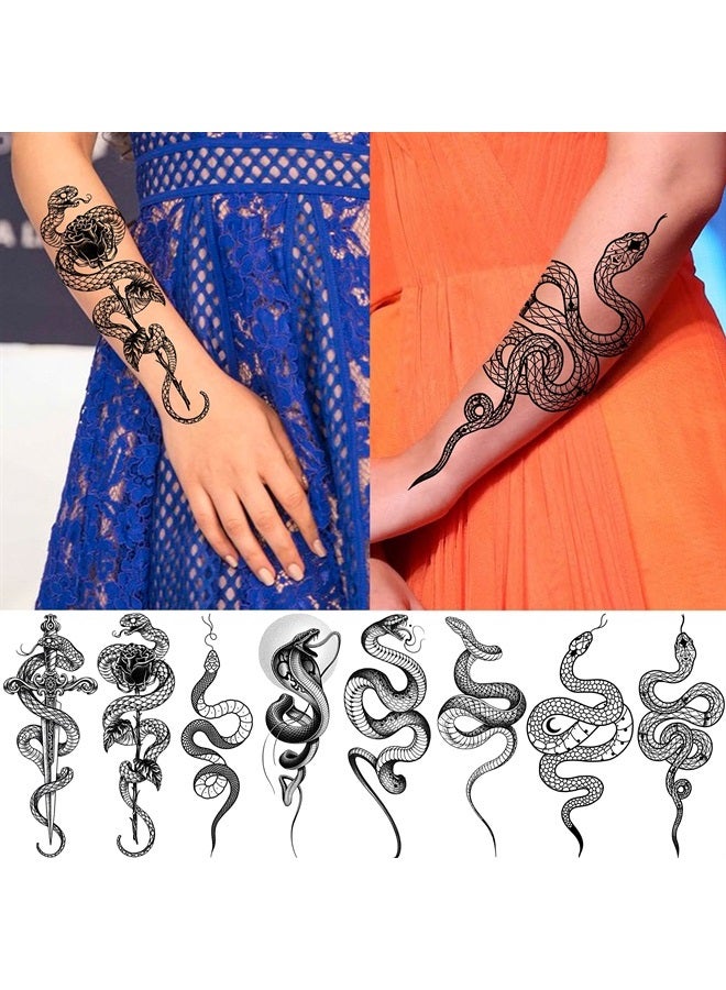Goromon 10 Sheets Realistic Snake Temporary Tattoos For Women Men Forearm Arm Sexy 3D Tribal Cobra Mamba Viper Serpent Tattoos Temporary Adults Kids Fake Tattoos Sticker Black Sword Rose Flower Tatoos - Image 4