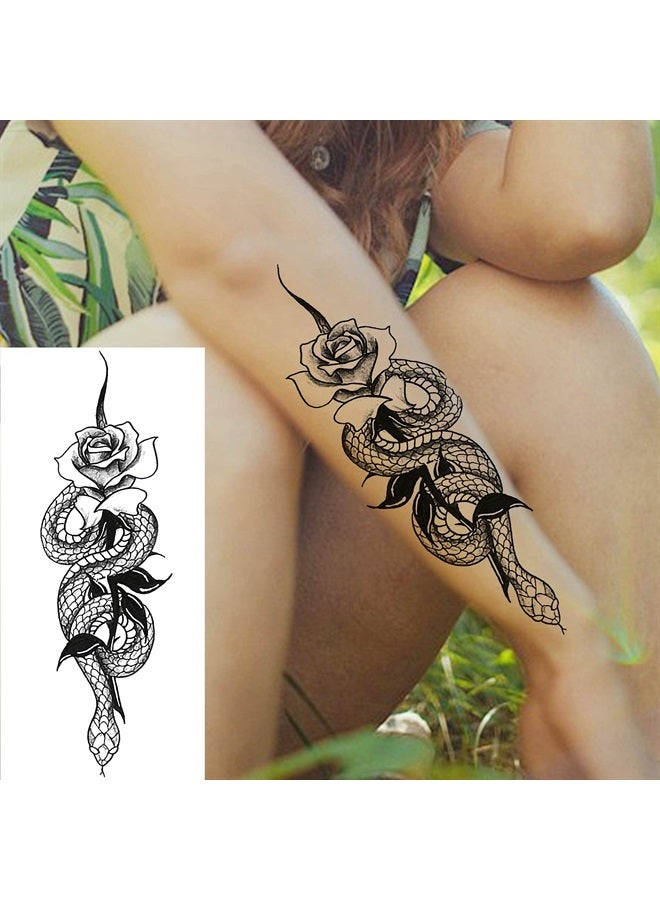 Goromon 10 Sheets Realistic Snake Temporary Tattoos For Women Men Forearm Arm Sexy 3D Tribal Cobra Mamba Viper Serpent Tattoos Temporary Adults Kids Fake Tattoos Sticker Black Sword Rose Flower Tatoos - Image 5