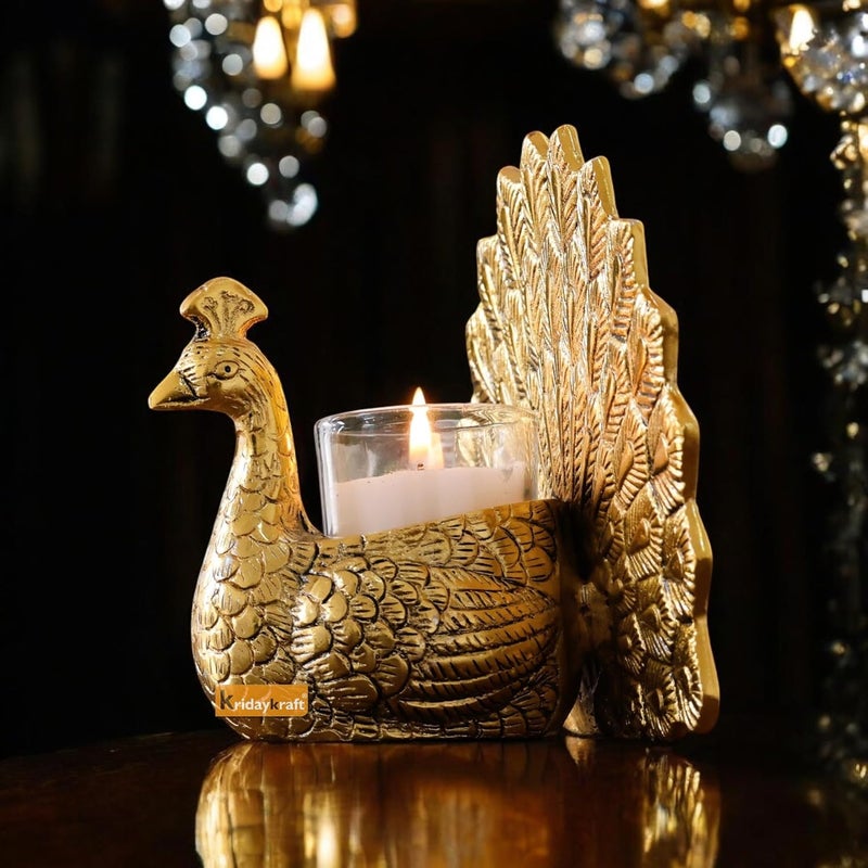 KridayKraft Metal Dancing Peacock Candle Holder Vastu Figurine for Good Luck and Love Candle Holder for Home Dcor Tabletop Living Room Office Showpiece Statue for Gifting - Image 3