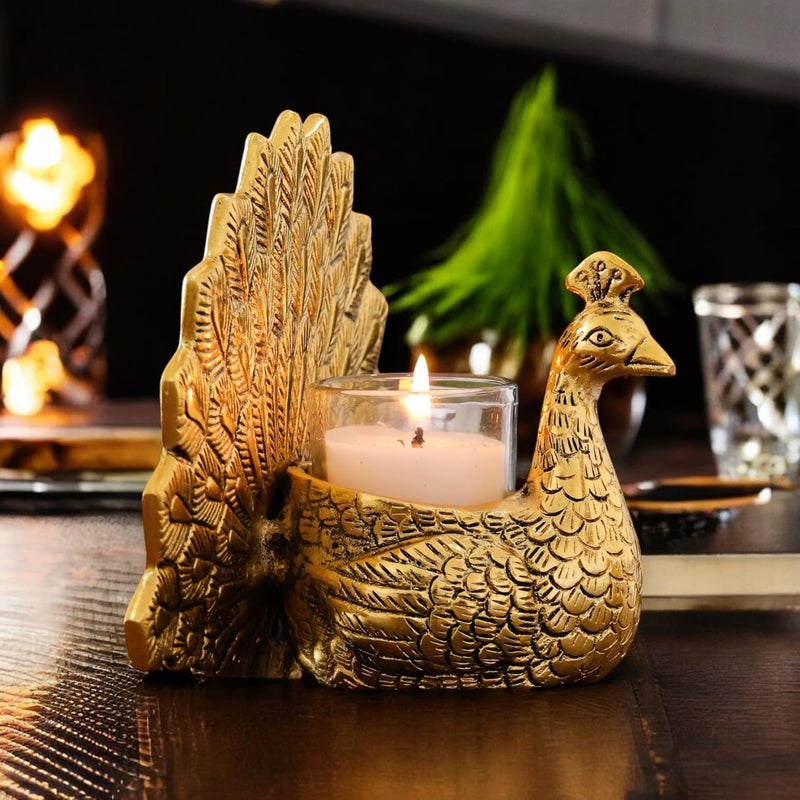 KridayKraft Metal Dancing Peacock Candle Holder Vastu Figurine for Good Luck and Love Candle Holder for Home Dcor Tabletop Living Room Office Showpiece Statue for Gifting - Image 1