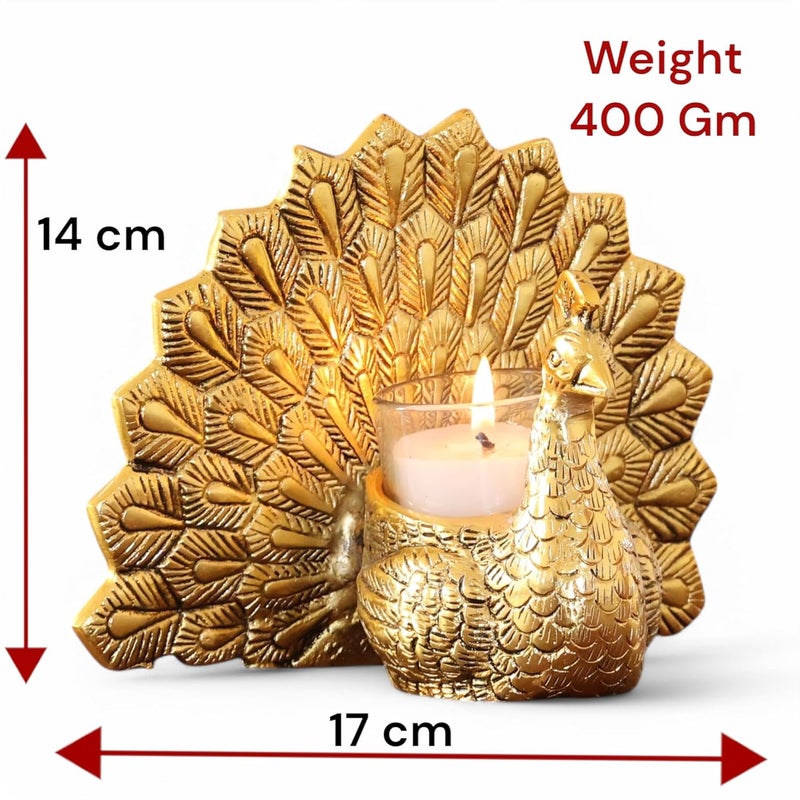 KridayKraft Metal Dancing Peacock Candle Holder Vastu Figurine for Good Luck and Love Candle Holder for Home Dcor Tabletop Living Room Office Showpiece Statue for Gifting - Image 2