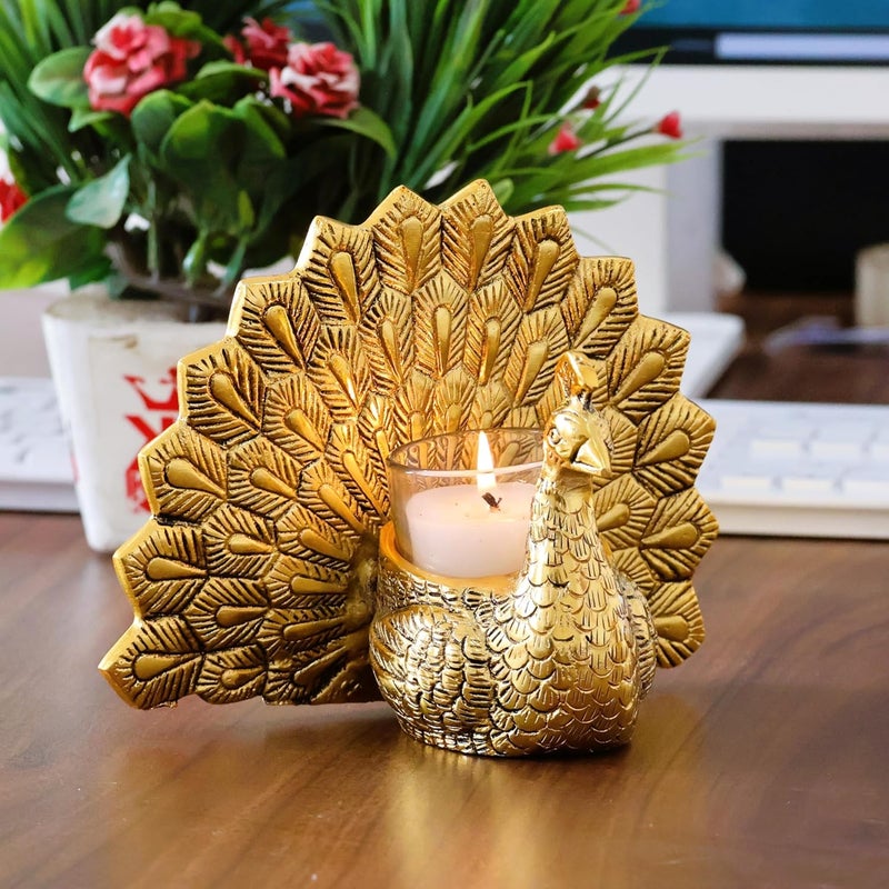 KridayKraft Metal Dancing Peacock Candle Holder Vastu Figurine for Good Luck and Love Candle Holder for Home Dcor Tabletop Living Room Office Showpiece Statue for Gifting - Image 4