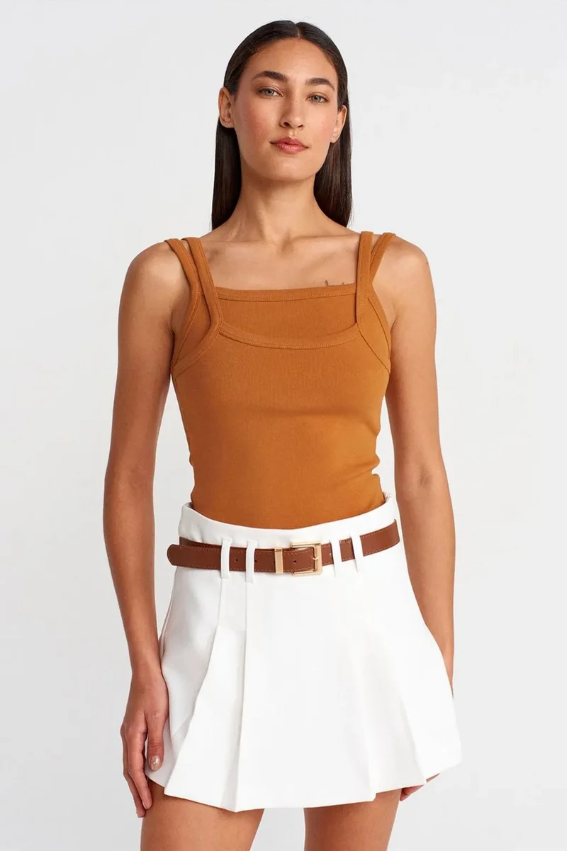 DILVIN Ribbed Sleeveless Square-neck Blouse