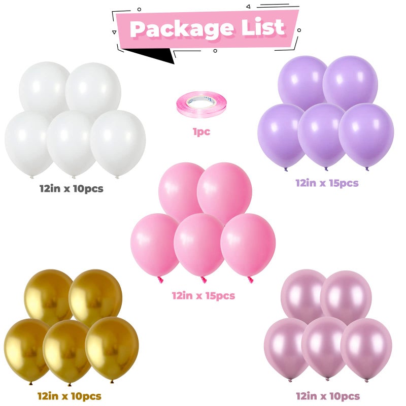 Isndare Balloons Purple Pink White Gold Balloon 60pcs 12inch Pastel Purple Pink Latex Balloons Lavender Lilac Balloon for Butterfly Birthday Princess Theme Party Decoration Bridal Baby Shower Bachelorette - Image 4