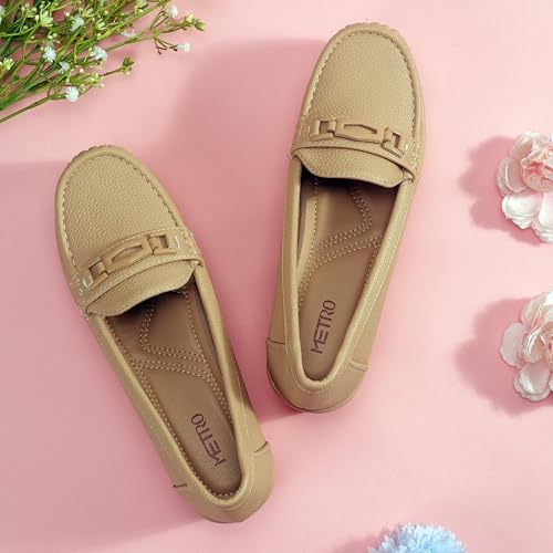 Metro Women's Beige Loafers with Metal Buckle Detail UK/8 EU/41 (31-856) - Image 2