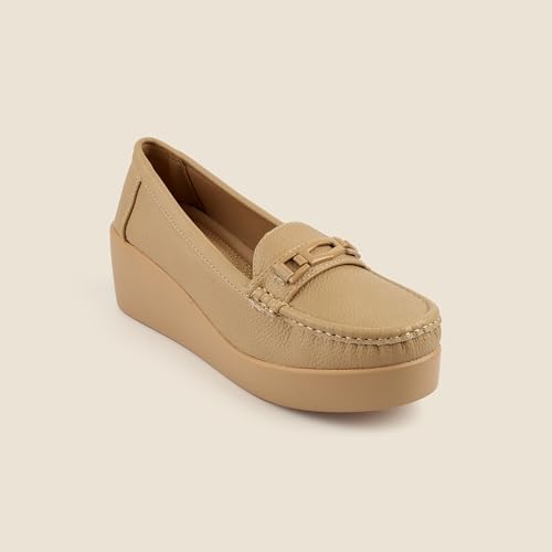 Metro Women's Beige Loafers with Metal Buckle Detail UK/8 EU/41 (31-856) - Image 3