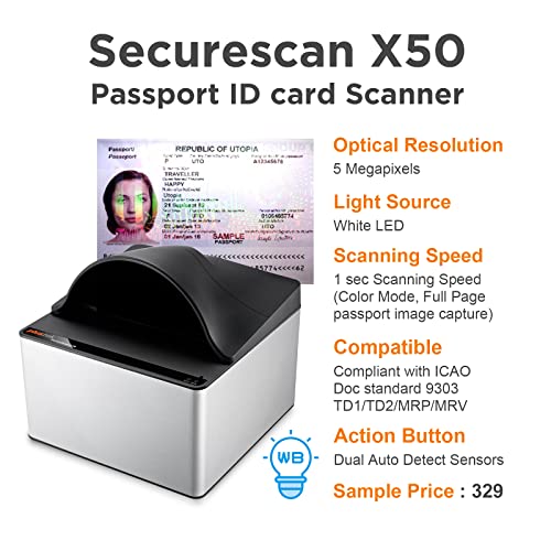 Plustek SecureScan X50 Passport and ID Card Scanner AutoDetect and Scan in 1 Sec Support ICAO Doc 9303 Standards for Windows only - Image 3