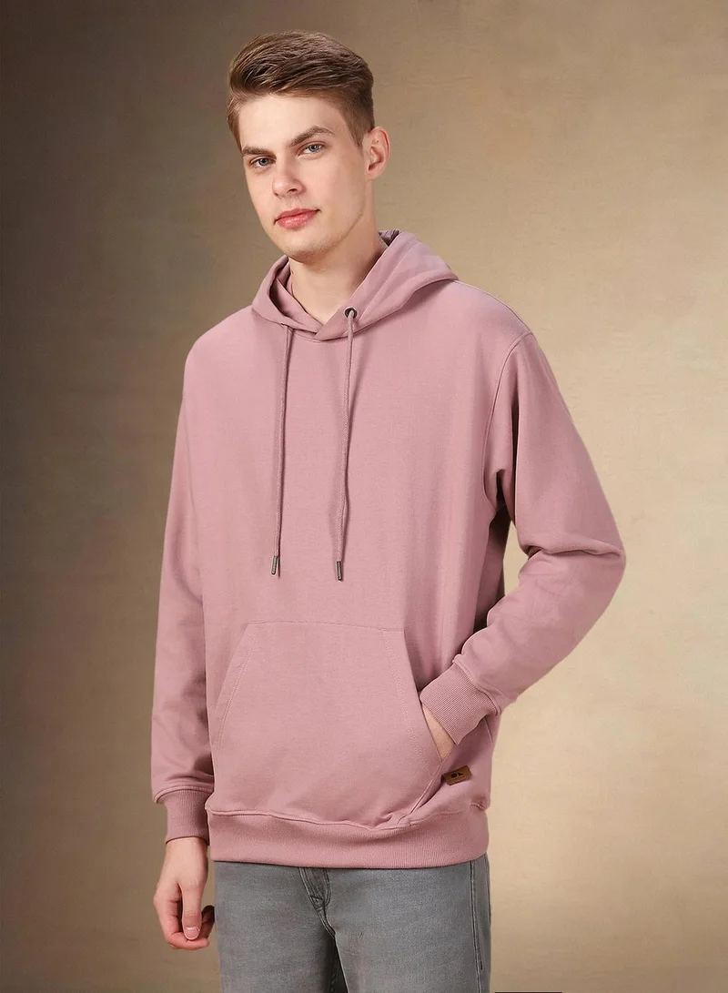Dennis Lingo Men's Dusty Pink Polyester Blend Solid Regular Fit Sweatshirt