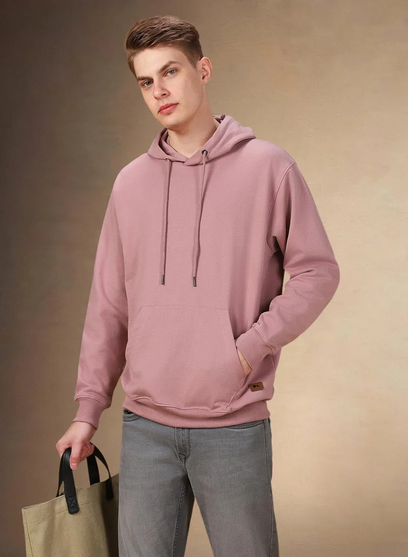 Men's Dusty Pink Polyester Blend Solid Regular Fit Sweatshirt