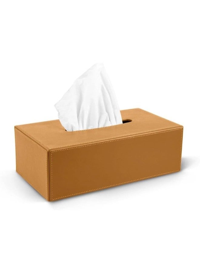 Lamsit Ibdaa Leather Tissue Box Holder with Magnetic Bottom | Rectangular Napkin Facial Tissues Dispenser | Square Cover PU Leather | Modern Organizer for Home Office Desk Car (Brown, Rectangular) - Image 2