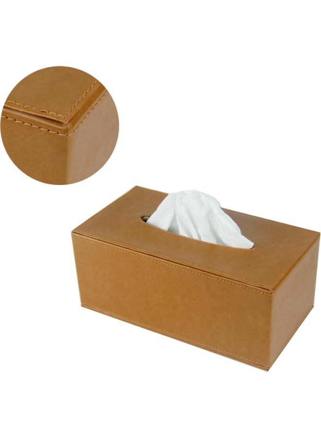 Lamsit Ibdaa Leather Tissue Box Holder with Magnetic Bottom | Rectangular Napkin Facial Tissues Dispenser | Square Cover PU Leather | Modern Organizer for Home Office Desk Car (Brown, Rectangular) - Image 3