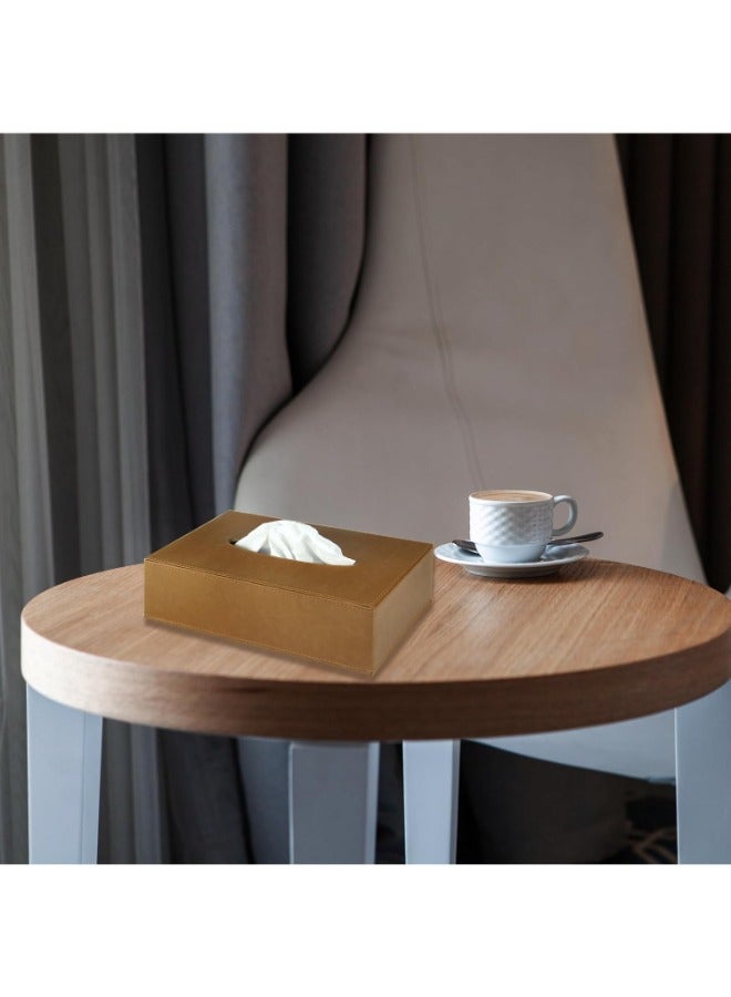 Lamsit Ibdaa Leather Tissue Box Holder with Magnetic Bottom | Rectangular Napkin Facial Tissues Dispenser | Square Cover PU Leather | Modern Organizer for Home Office Desk Car (Brown, Rectangular) - Image 4