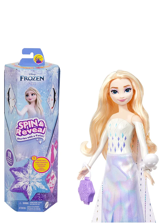 Disney Frozen Elsa Fashion Doll Set, Spin & Reveal with 11 Surprises Including 5 Accessories, 5 Stickers & Play Scene, Inspired by Disney Movie