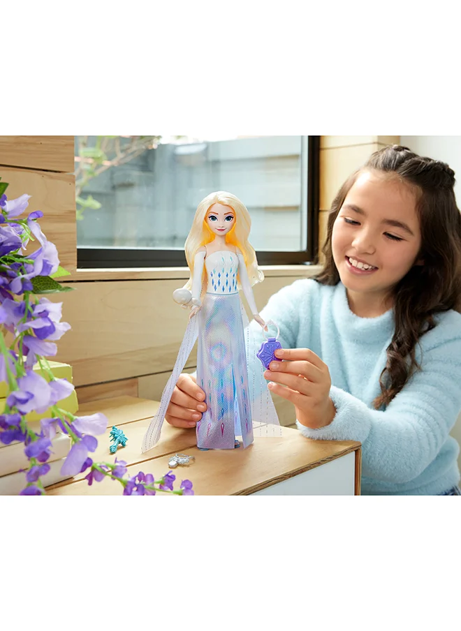 Disney Frozen Elsa Fashion Doll Set, Spin & Reveal with 11 Surprises Including 5 Accessories, 5 Stickers & Play Scene, Inspired by Disney Movie