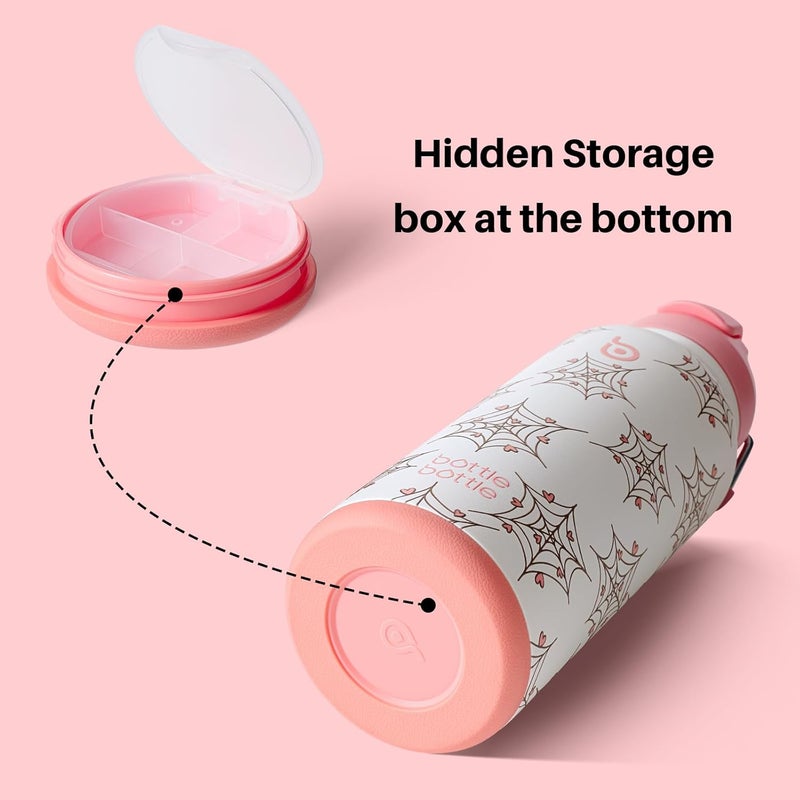 BOTTLE BOTTLE 32oz Insulated Water Bottle with Straw and Pill Box (Cupid Web) - Image 4