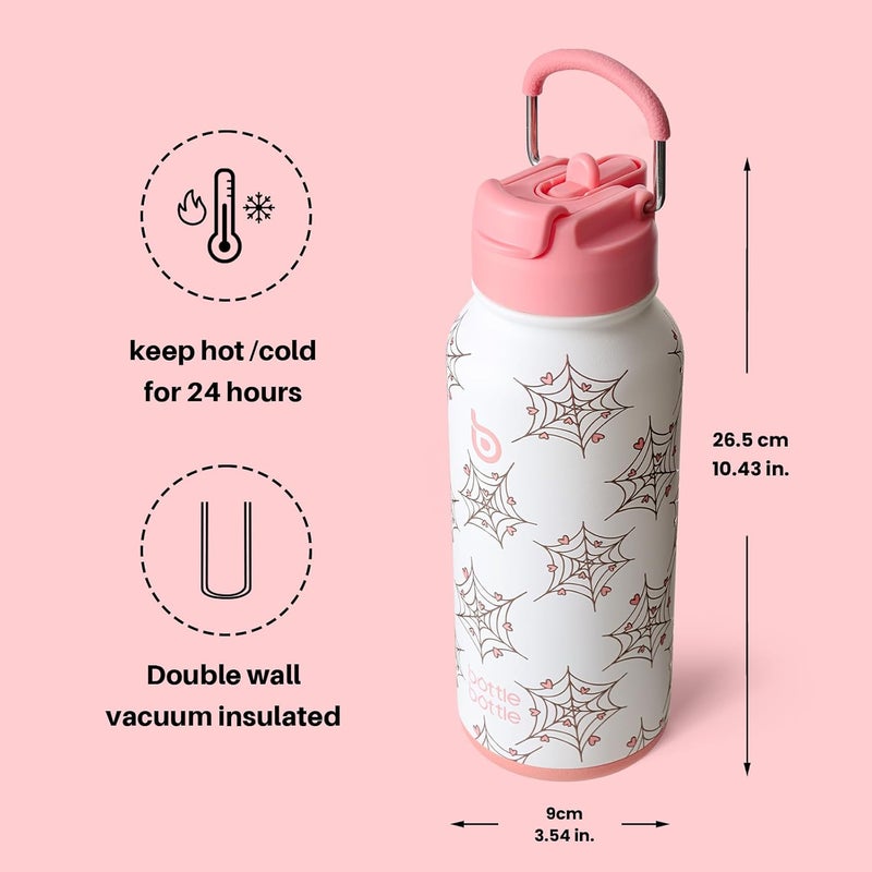 BOTTLE BOTTLE 32oz Insulated Water Bottle with Straw and Pill Box (Cupid Web) - Image 5