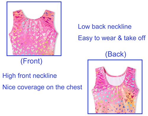 Domusgo Leotards for Girls Gymnastics 7-8 Years Old Shiny Sleeveless Hotpink Love Heart Unitard Tumbling Bodysuits - Image 3