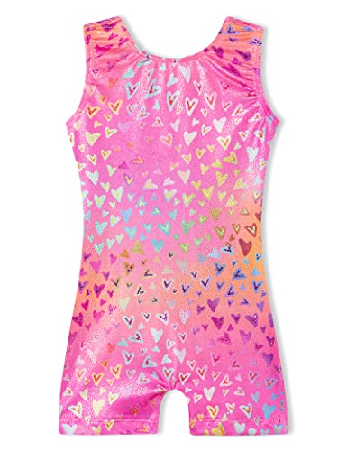 Domusgo Leotards for Girls Gymnastics 7-8 Years Old Shiny Sleeveless Hotpink Love Heart Unitard Tumbling Bodysuits - Image 5