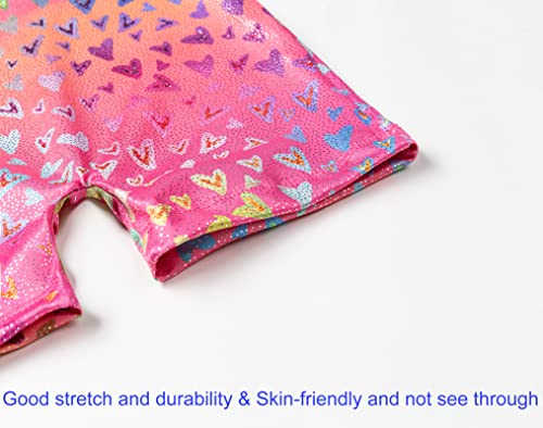 Domusgo Leotards for Girls Gymnastics 7-8 Years Old Shiny Sleeveless Hotpink Love Heart Unitard Tumbling Bodysuits - Image 4