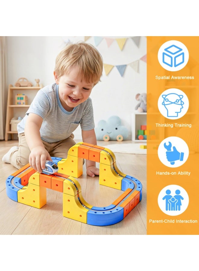 مجموعة سيارات على مسار مغناطيسي للأطفال، لعبة قطار كهربائي مكونة من 84 قطعة مع مسار قطار مغناطيسي، مسارات سباق ثلاثية الأبعاد قابلة للتركيب بنفسك على الحائط والأرضية تعمل بنظام مضاد للجاذبية، لعبة بناء في مجال العلوم والتكنولوجيا والهندسة والرياضيات (STEM) للأولاد والبنات من عمر 3 سنوات فما فوق - Image 4