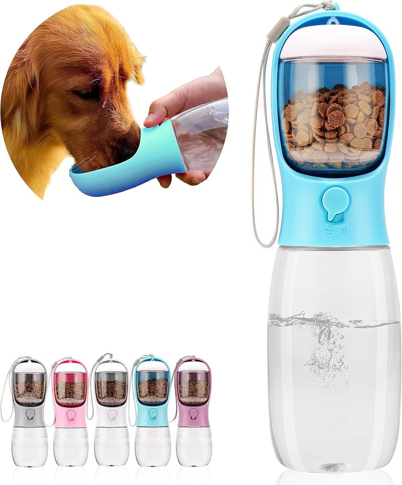 AVELORA Dog Water Bottle,Portable Pet Water Bottle with Food Container,Outdoor Portable Water Dispenser for Cat,Puppy,Pets for Walking,Hiking,Travel,Puppy Essentials,Dog Stuff(19oz) - Image 1
