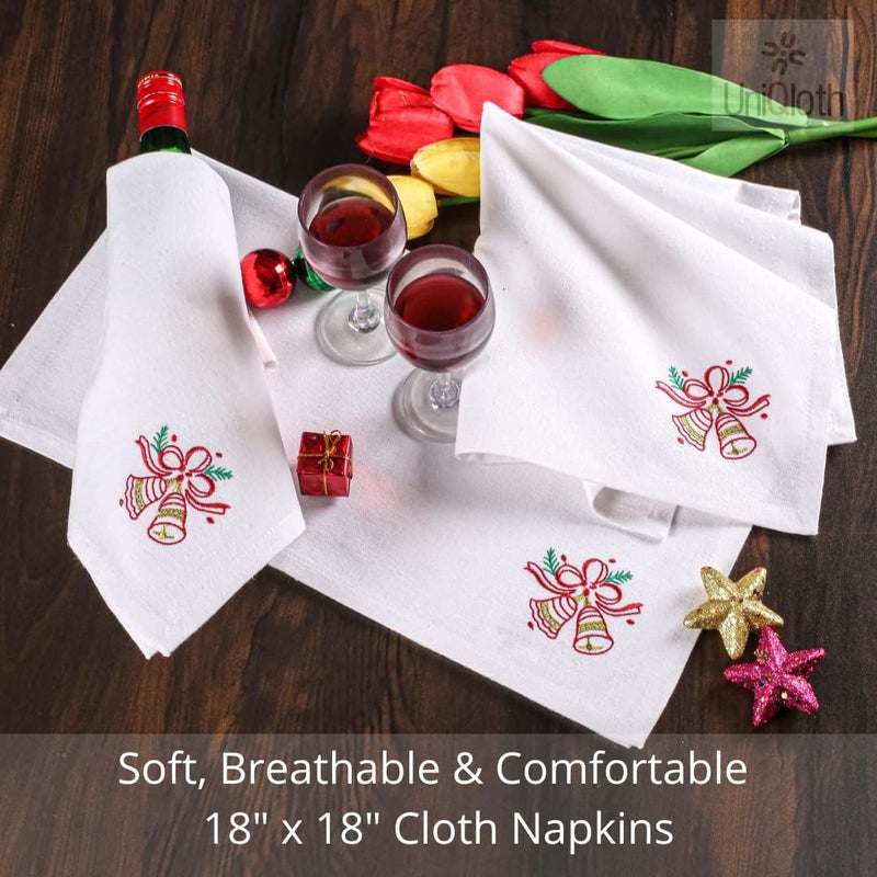 UniQloth Christmas Napkins Set of 12  100 Cotton Soft Durable Washable  Perfect Holiday Napkins  18x18 Embroidered Christmas Bells - Image 4