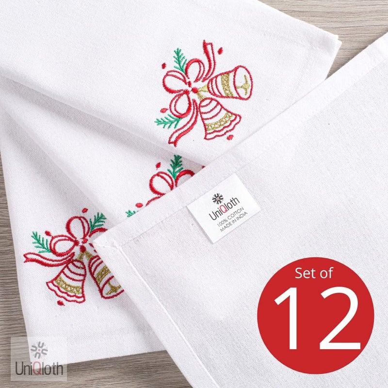 UniQloth Christmas Napkins Set of 12  100 Cotton Soft Durable Washable  Perfect Holiday Napkins  18x18 Embroidered Christmas Bells - Image 2