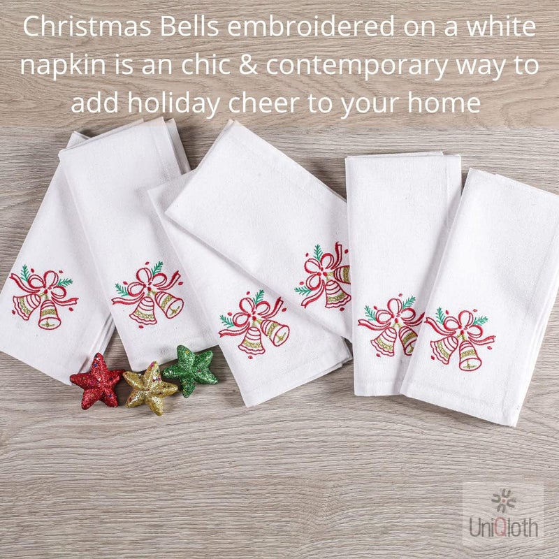 UniQloth Christmas Napkins Set of 12  100 Cotton Soft Durable Washable  Perfect Holiday Napkins  18x18 Embroidered Christmas Bells - Image 5