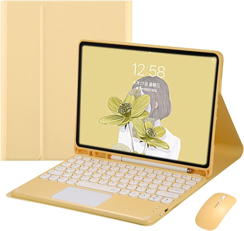 HENGHUI حقيبة لوحة مفاتيح لمس ملونة HENGHUI لأجهزة iPad Pro 11 بوصة الجيل الرابع والثالث والثاني مع ماوس بلوتوث ولوحة مفاتيح دائرية لطيفة مع لوحة لمس ولوحة تتبع قابلة للفصل (iPadPro11، أصفر) - Image 1