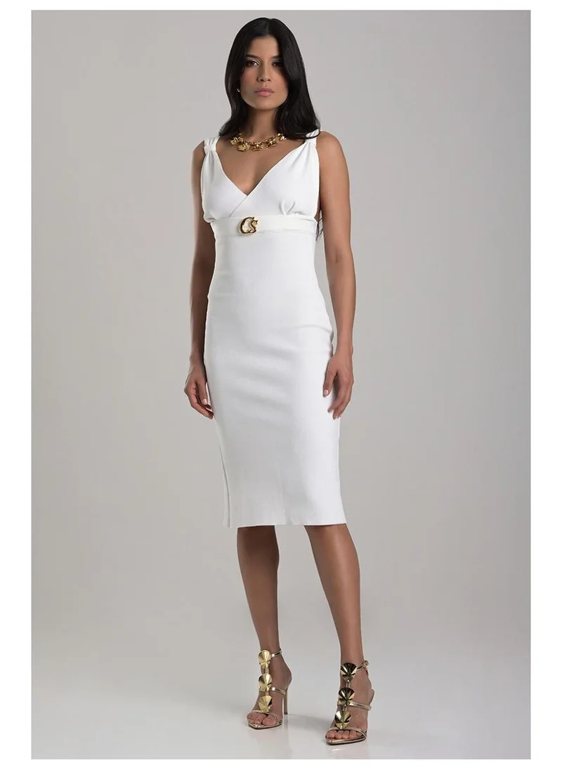 Carmen Steffens Midi Bandage Knit White Dress