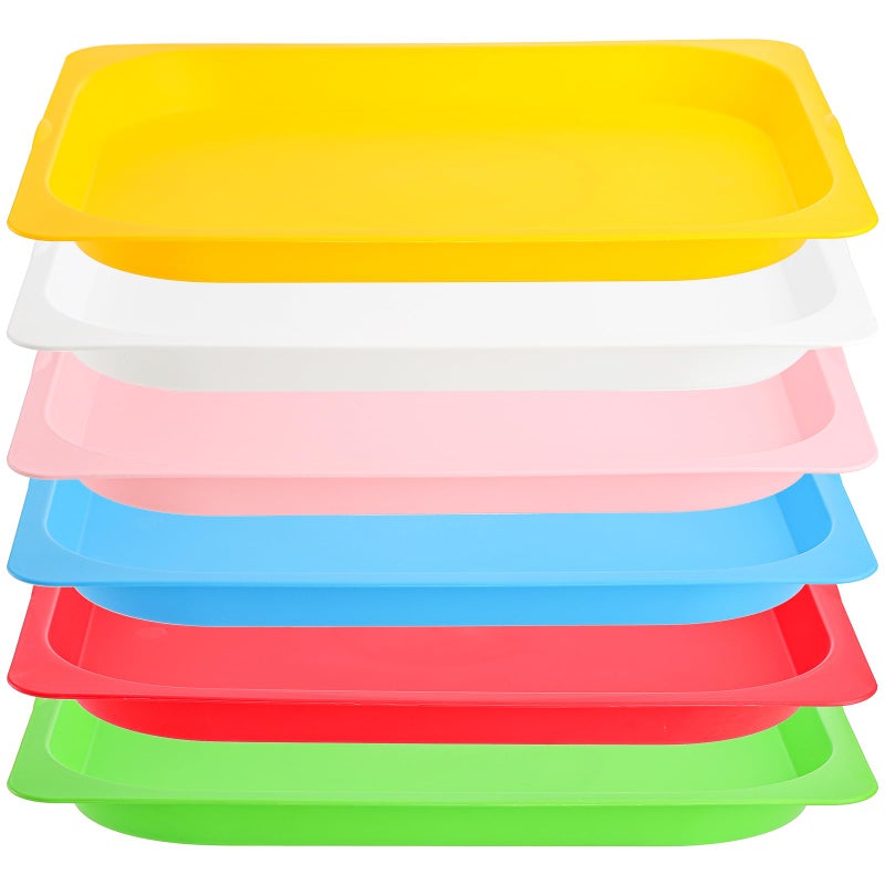 Elsjoy Set of 6 Plastic Activity Trays 15 x 12 Colorful Art Trays Stackable Craft Trays Arts and Crafts Organizer Trays Large Serving Platters for DIY Projects