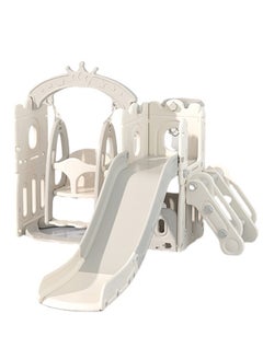 Beauenty Indoor Home Toddler Plastic Baby Slide and Swing Set and Basketball Hoop（Off white）  - Image 1