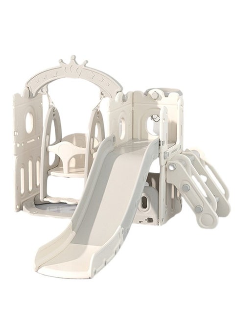 Indoor Home Toddler Plastic Baby Slide and Swing Set and Basketball Hoop（Off white）