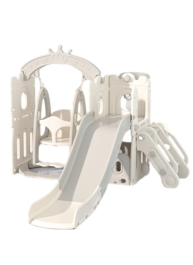 Beauenty Indoor Home Toddler Plastic Baby Slide and Swing Set and Basketball Hoop（Off white）  - Image 1