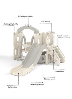 Beauenty Indoor Home Toddler Plastic Baby Slide and Swing Set and Basketball Hoop（Off white）  - Image 3