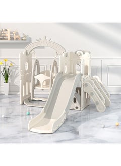 Beauenty Indoor Home Toddler Plastic Baby Slide and Swing Set and Basketball Hoop（Off white）  - Image 2