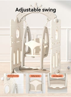 Beauenty Indoor Home Toddler Plastic Baby Slide and Swing Set and Basketball Hoop（Off white）  - Image 4