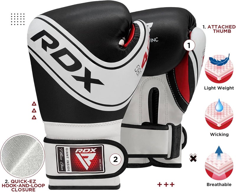 RDX Kids Boxing Gloves - 6oz & 4oz Junior Training Mitts with Maya Hide Leather -4 OZ |White/Black (JBG-4B-4oz) - Image 2