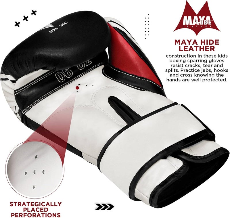 RDX Kids Boxing Gloves - 6oz & 4oz Junior Training Mitts with Maya Hide Leather -4 OZ |White/Black (JBG-4B-4oz) - Image 5